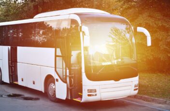 White tourist bus for airport transfers